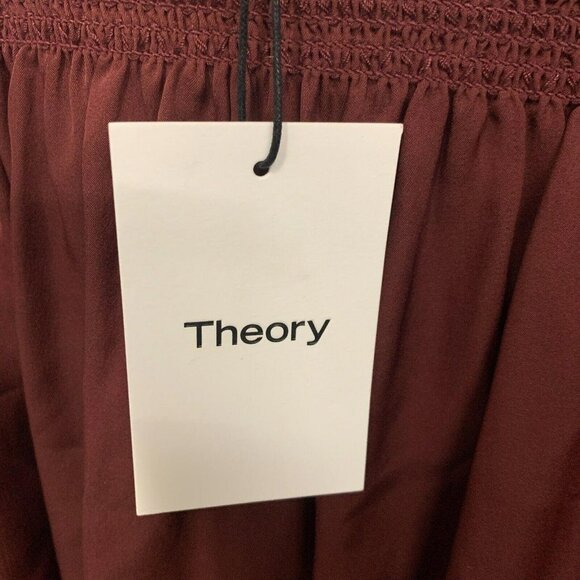 NWT Theory 100% Silk Elistaire Off The Shoulder Blouse Black Cherry Size Small - Picture 5 of 13